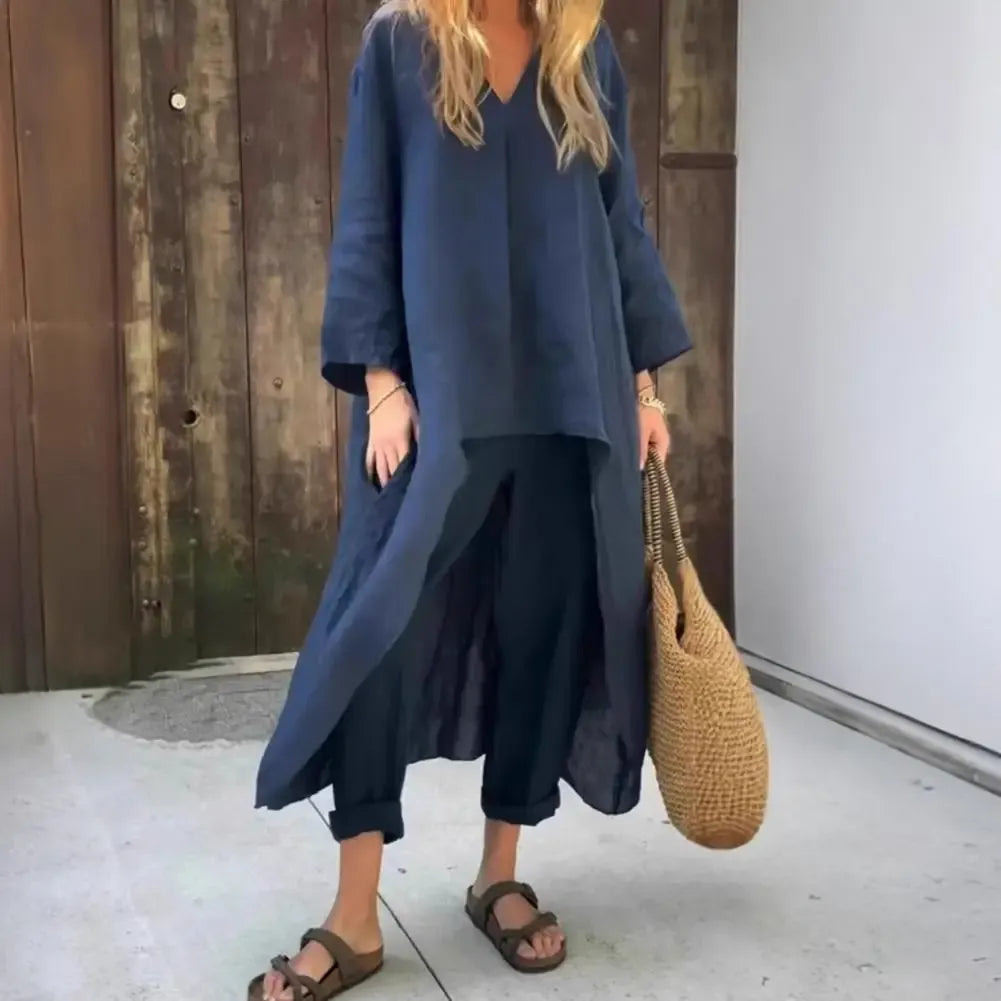 Ropa mujer: conjunto de dos piezas versátil, cómodo y chic para un estilo relajado de verano. Moda femenina.