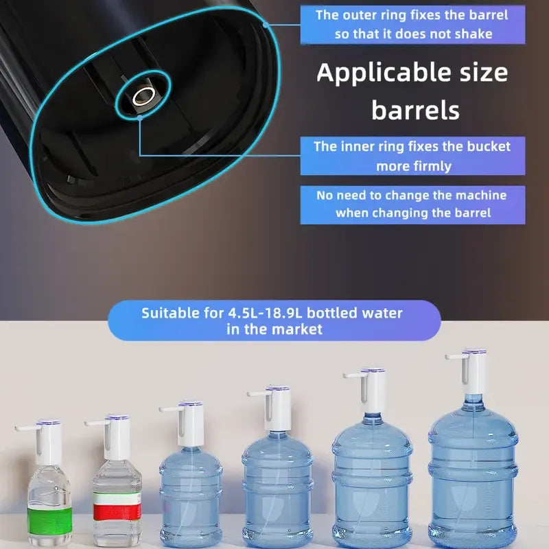 Dispensador de agua recargable para botellas, bomba eléctrica de silicona y ABS, versátil para cualquier lugar.