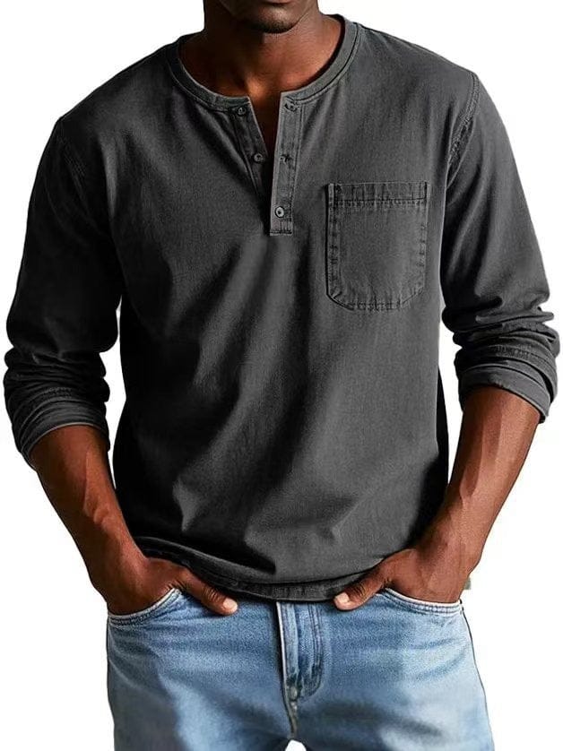 Camiseta de verano Henley para hombre, con bolsillo. Tejido suave, ideal para moda masculina casual y cómoda.