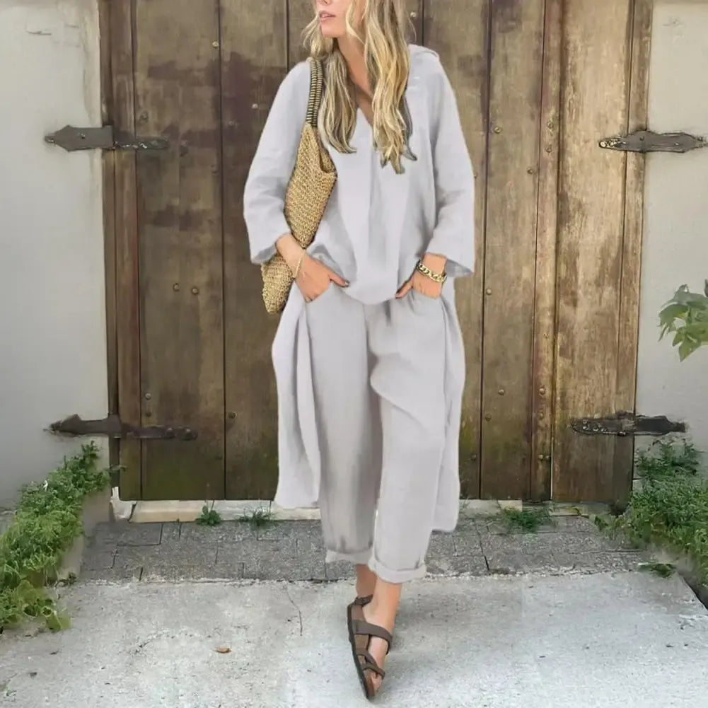 Conjunto elegante de dos piezas para mujer, ideal para verano. Ropa femenina cómoda y versátil.