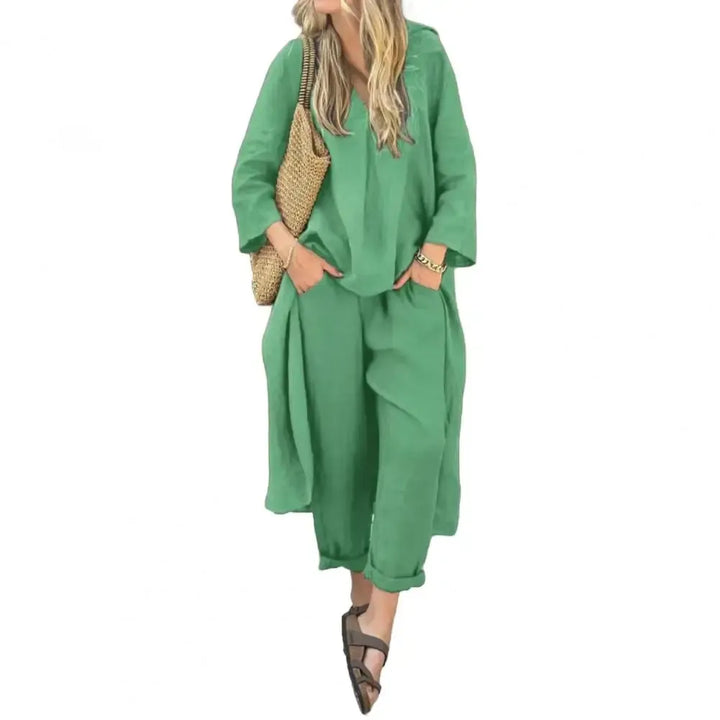 Top y pantalón de dos piezas para mujer, ropa femenina cómoda y a la moda para el verano. Estilo versátil.