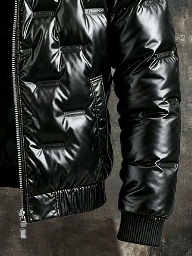 Chaqueta de hombre negra estilo retro outdoor, ideal para el invierno. Ofrece calidez y moda casual en tallas grandes.