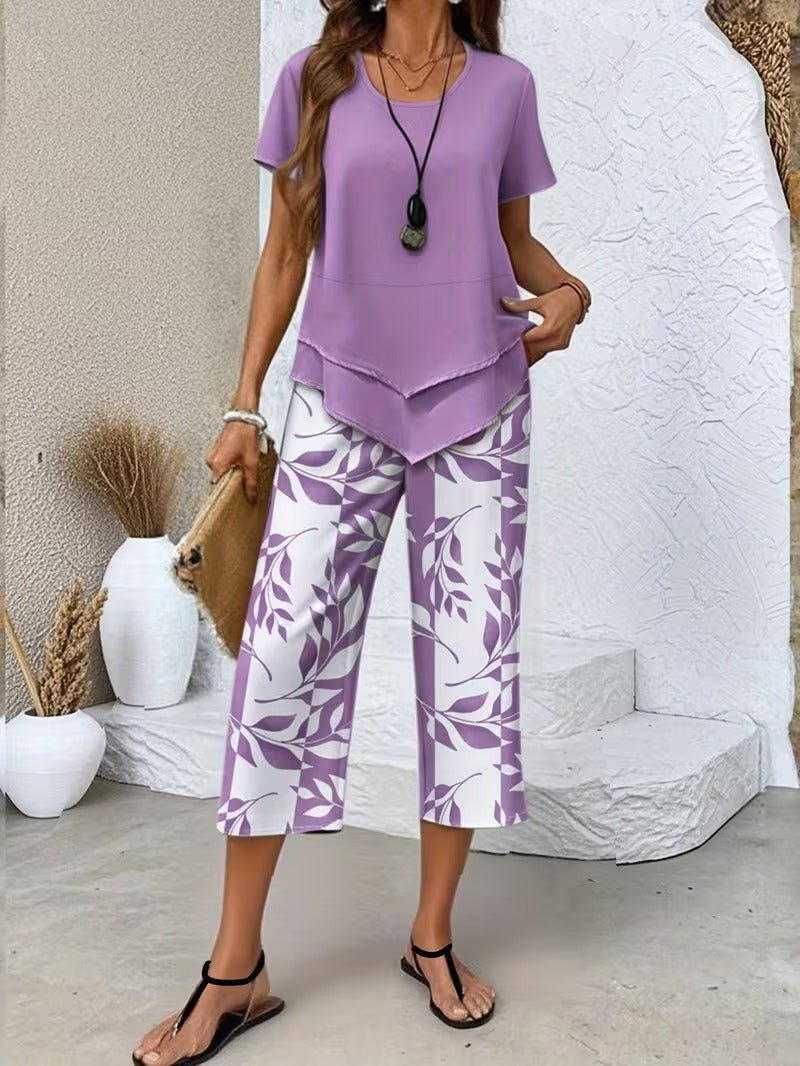 Moda mujer: conjunto de dos piezas con estampado floral tropical para primavera-verano.