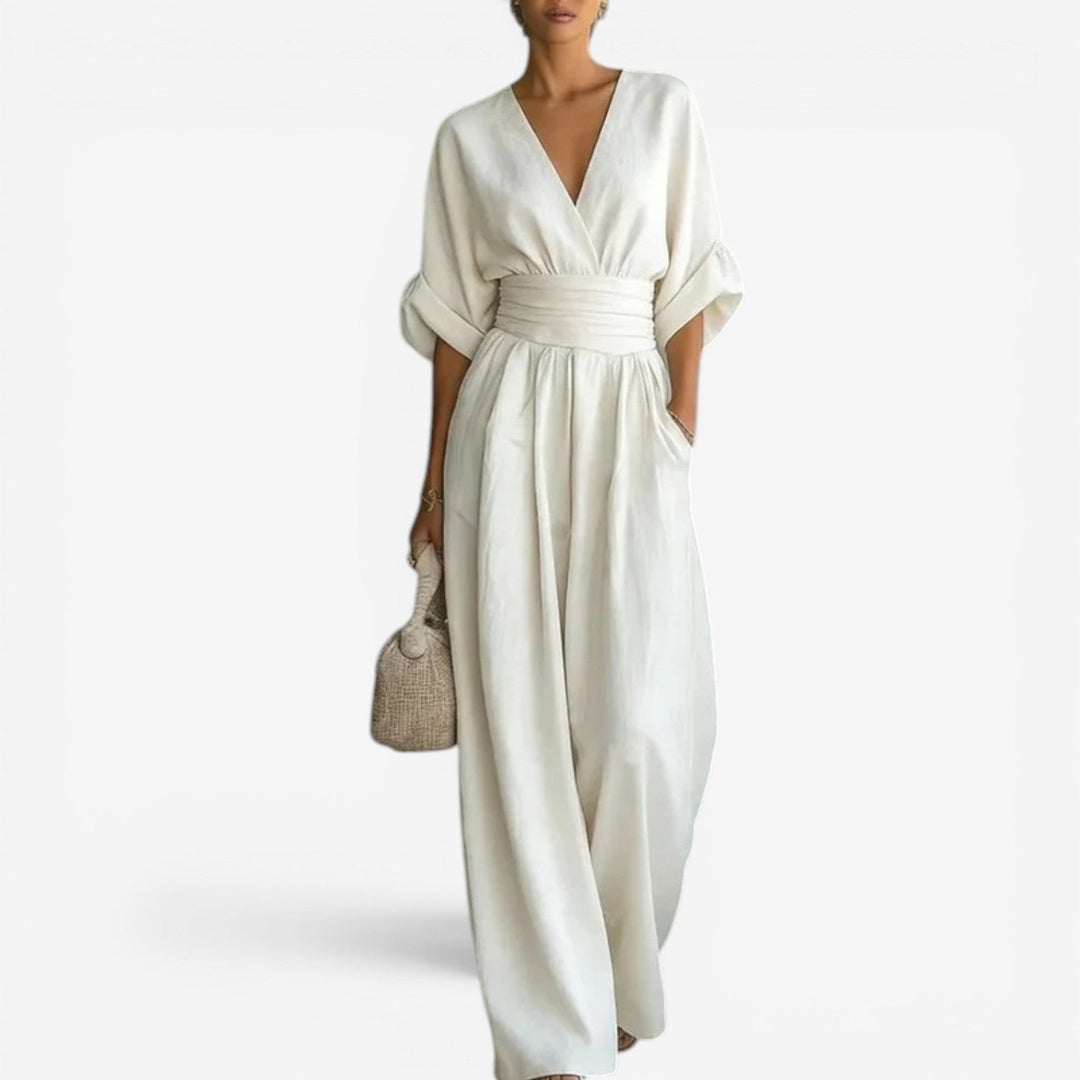 Jumpsuit de punto casual para mujer, perfecto para el verano. Mono cómodo de moda femenina con cuello redondo.