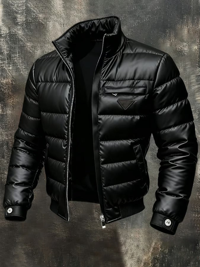 Chaqueta retro outdoor para hombre, negra de cuero sintético. Estilo vintage y casual para invierno.