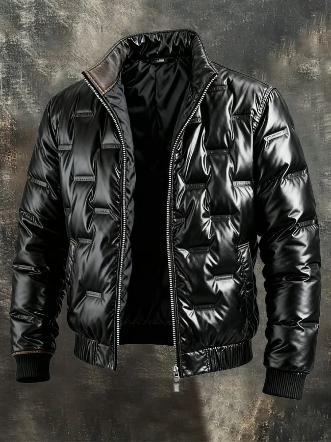 Chaqueta retro outdoor negra para hombre, estilo vintage. Abrigo ideal para invierno, aporta calidez, moda y tallas grandes.