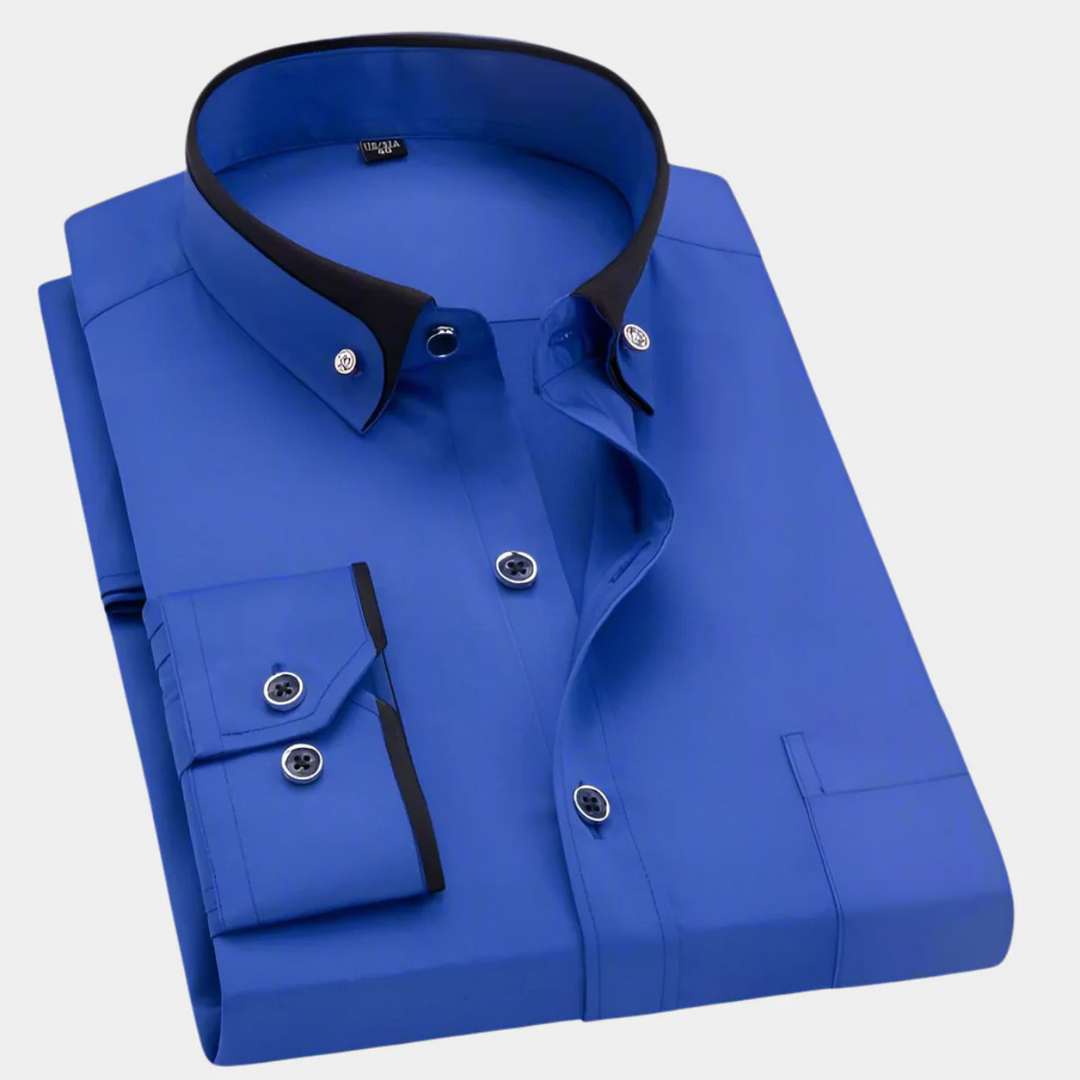 Camisa de hombre con puños y cuello clásicos, 100% algodón, mangas largas. Ropa masculina elegante y duradera.