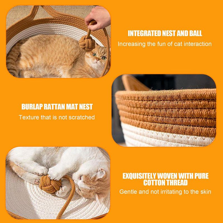 Acogedora cama para gatos de cuerda de algodón, mueble para mascotas hecho a mano que ofrece refugio.