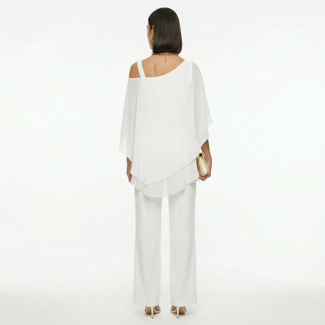 Conjunto asimétrico de gasa para mujer, perfecto para eventos elegantes, fiestas o celebraciones.