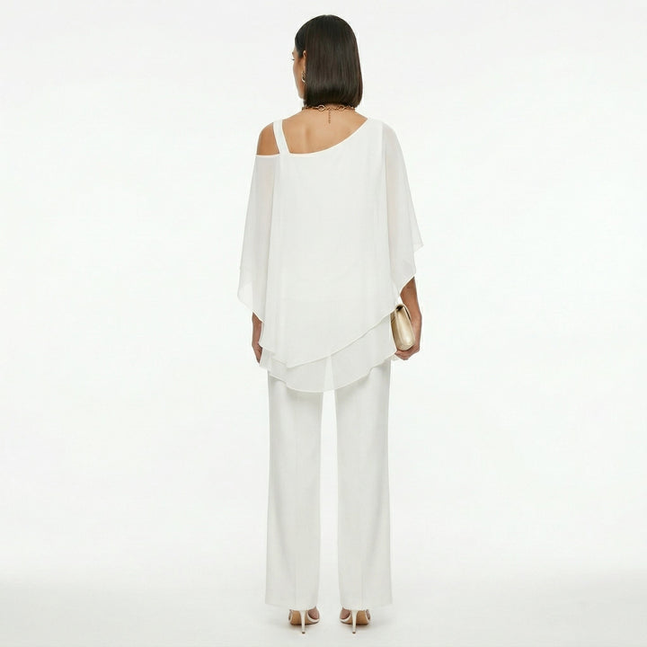 Conjunto asimétrico de gasa para mujer, perfecto para eventos elegantes, fiestas o celebraciones.
