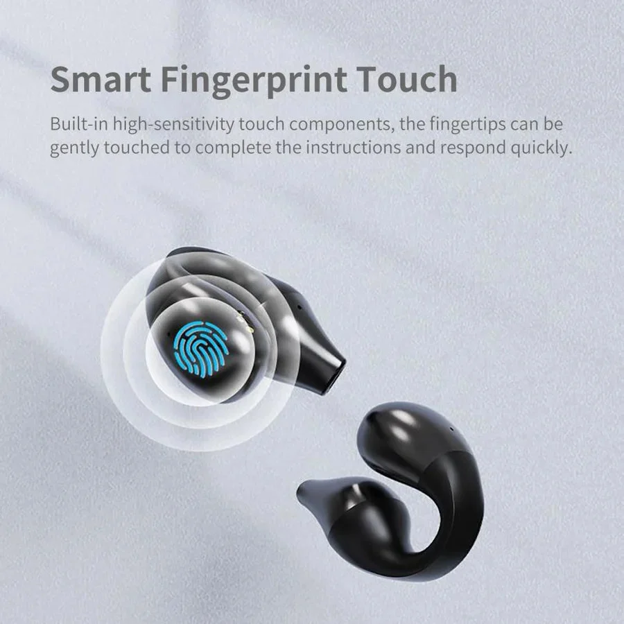 Gadget de audio inalámbrico con clip y conducción ósea. Perfecto para llamadas manos libres y música.