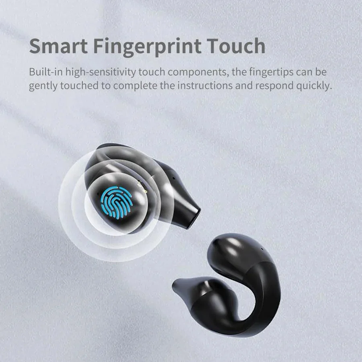 Gadget de audio inalámbrico con clip y conducción ósea. Perfecto para llamadas manos libres y música.