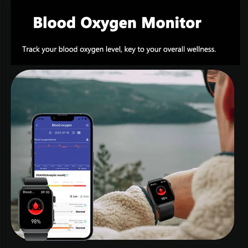 Sensores avanzados del reloj inteligente midiendo ECG y niveles de glucosa con alta precisión.