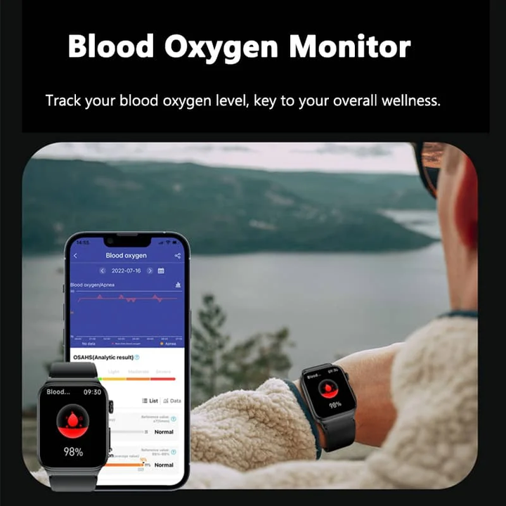 Sensores avanzados del reloj inteligente midiendo ECG y niveles de glucosa con alta precisión.