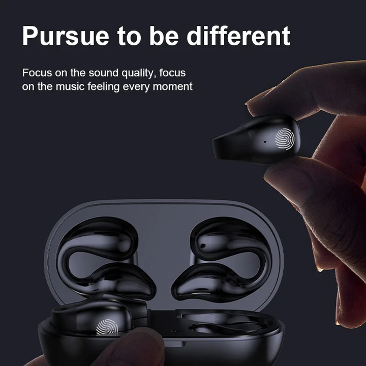 Innovadores auriculares electrónicos inalámbricos de conducción ósea. Diseño moderno, unisex y funcional.