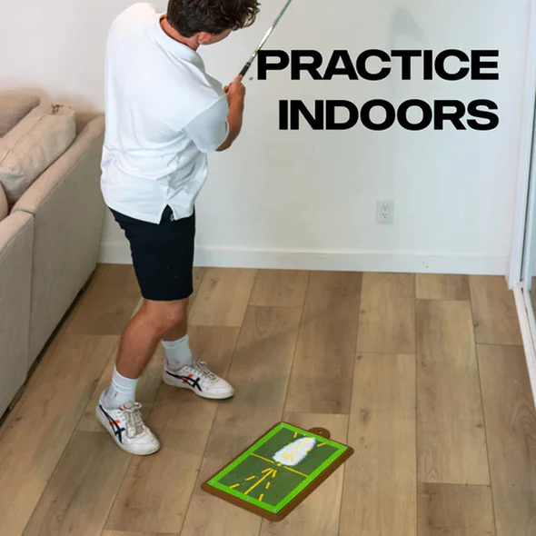 Alfombrilla interactiva de golf. Muestra el camino del palo para analizar el impacto, fundamental en el entrenamiento del swing.