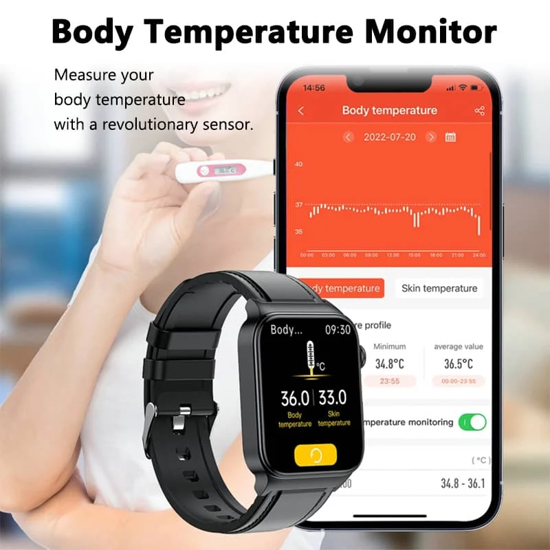 Persona usando reloj inteligente unisex para monitorear glucosa y ECG durante actividad física.
