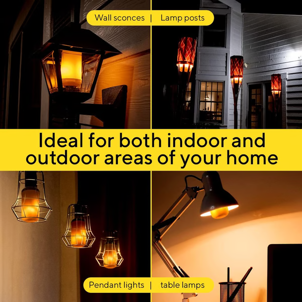 Elegante bombilla LED con efecto llama para decoración, aporta luz cálida y ambiente acogedor a tu hogar y jardín.