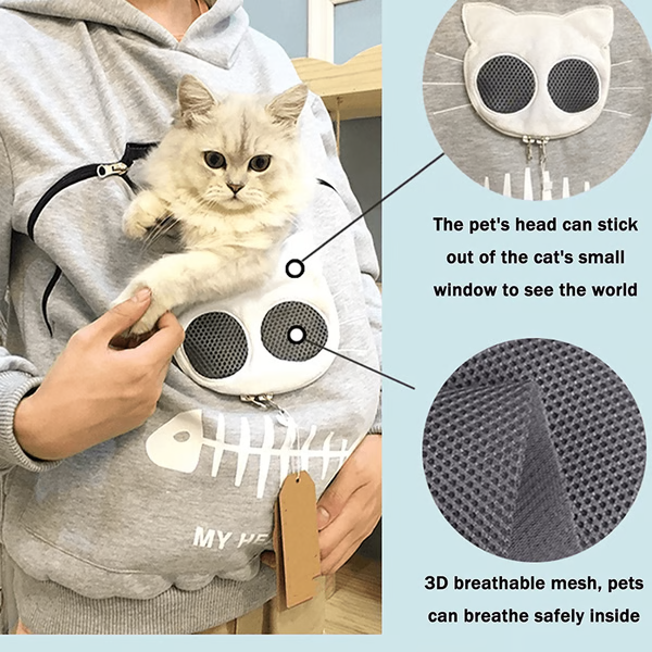 Acogedora sudadera con capucha para entusiastas de los gatos, con bolsillo integrado para mimar a tu mascota favorita.