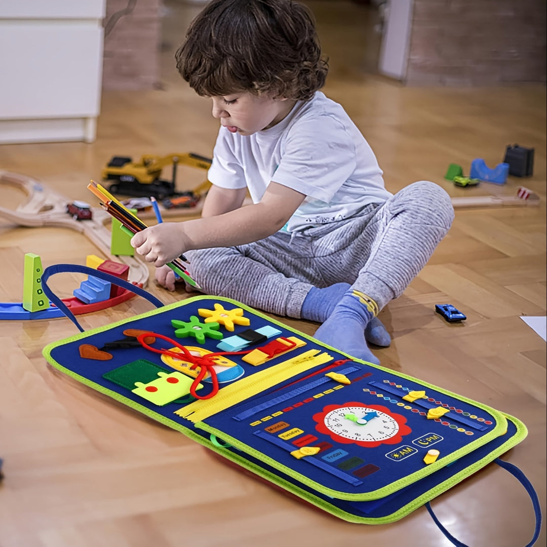 Panel de presión portátil para niños pequeños. Juguete sensorial con 25 actividades, ideal para viajes.