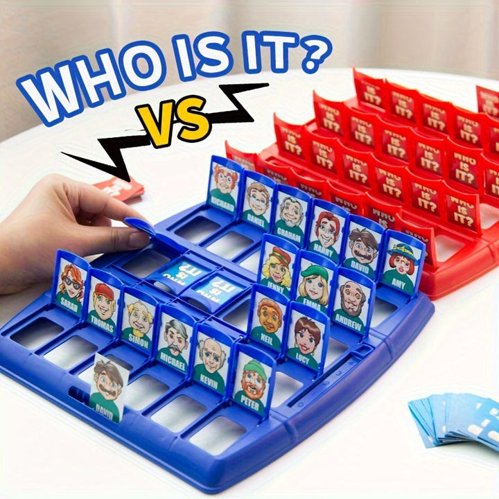Juego de mesa ¿Quién Es? con tableros de personajes. Ideal para adivinanzas y diversión familiar interactiva.