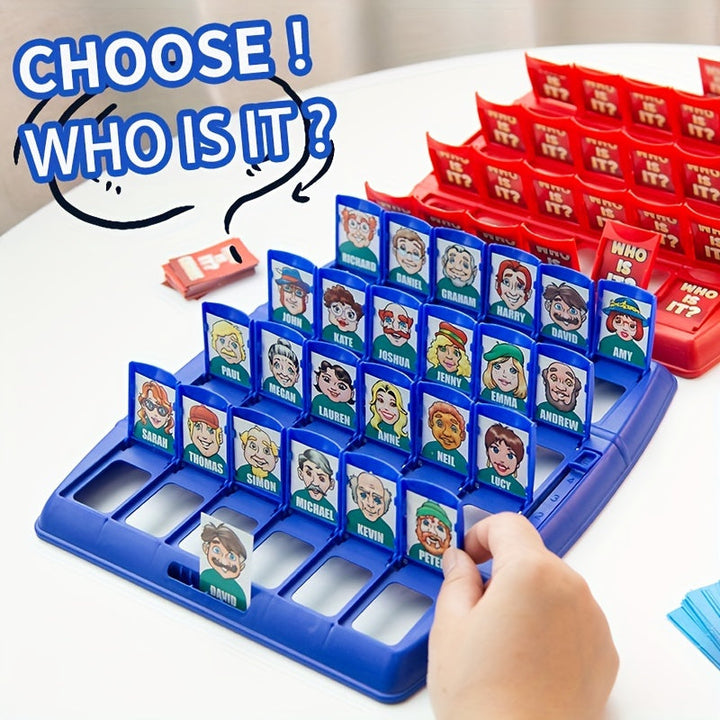 Componentes del juego de mesa ¿Quién Es?: cartas, tableros y personajes. Ideal para juego familiar clásico.