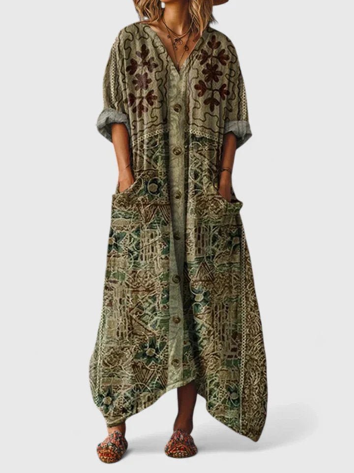 Vestido maxi paisley de algodón para mujer, diseño bohemio holgado, muy cómodo y elegante.