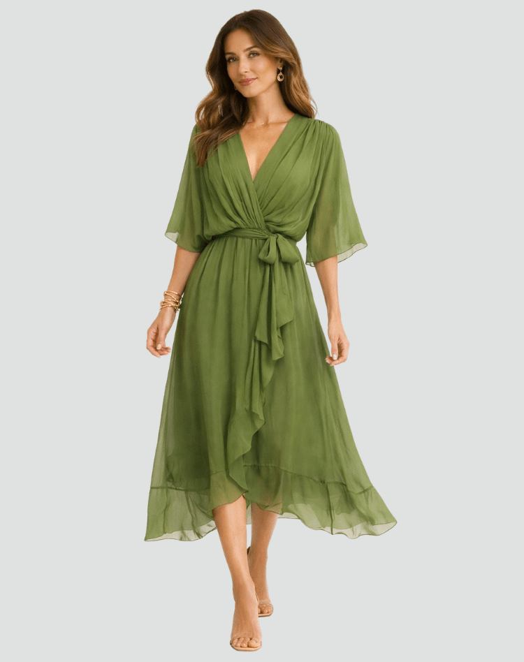 Vestido de noche midi elegante para mujer, perfecto para boda, gala o eventos formales.