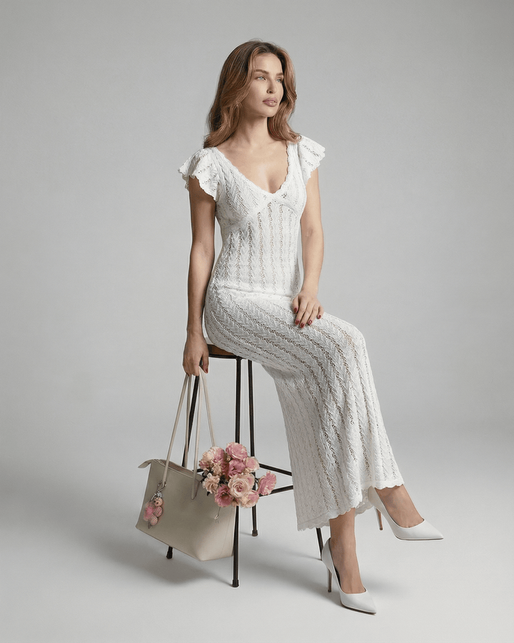 Vestido de fiesta maxi bodycon de encaje marfil para mujer, perfecto para verano.