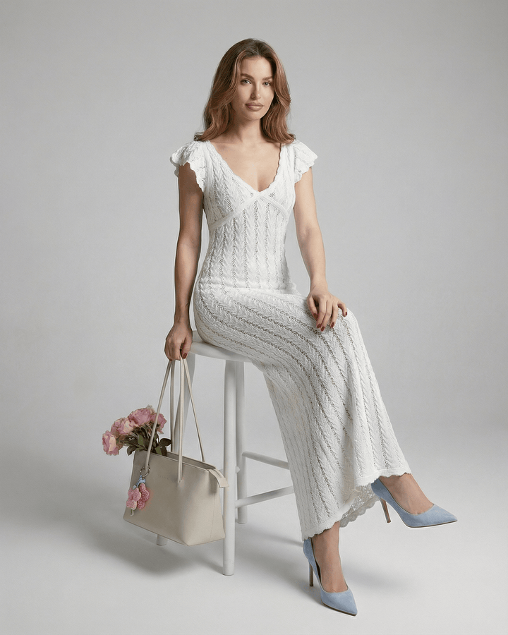 Vestido de encaje marfil, corte bodycon, para mujer. Ideal para lucir elegante en cualquier evento.