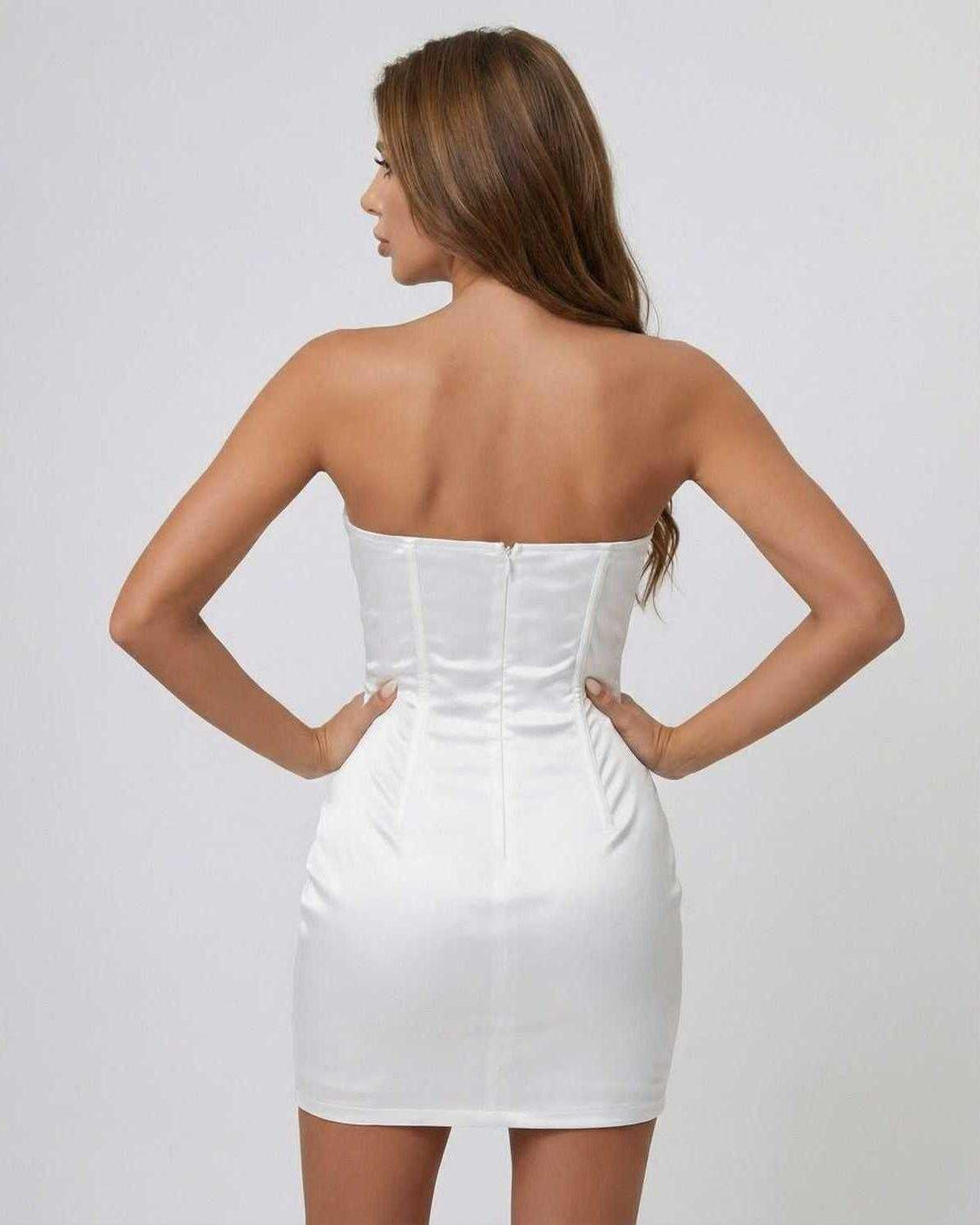 Elegante vestido mini estructurado con corsé para mujer, silueta lápiz, perfecto para ropa de noche y fiestas.