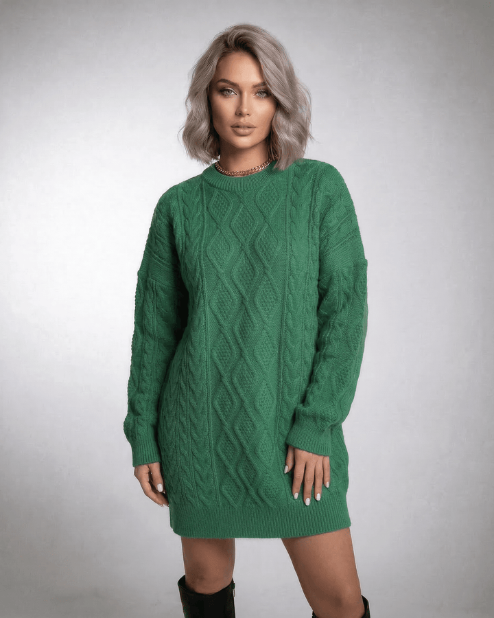 Vestido de mujer Ivy mini con manga larga, color verde esmeralda, prenda versátil otoño invierno.