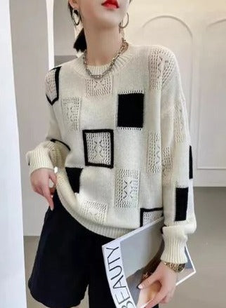 Suéter de punto geométrico para mujer, estilo casual y cómodo. Ideal para la moda de invierno versátil.