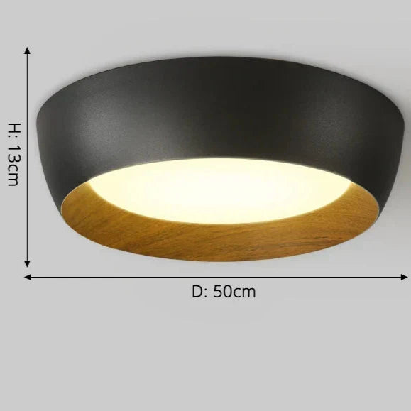 Lámpara de techo LED redonda, con detalle de madera. Iluminación moderna de estilo nórdico para decorar el hogar.