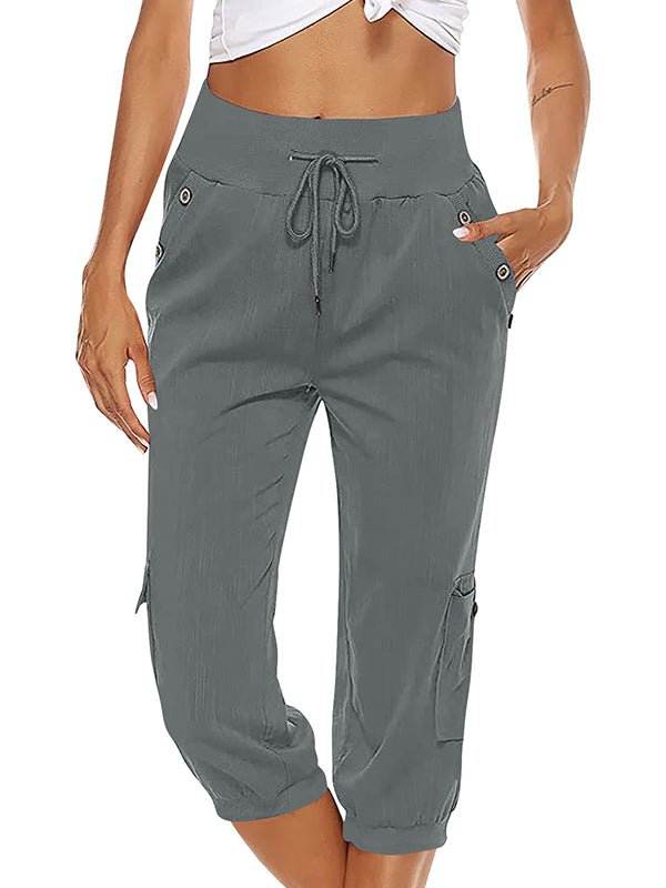 Pantalones capri casuales de mujer con cintura elástica, perfectos para el día a día y la moda de verano.