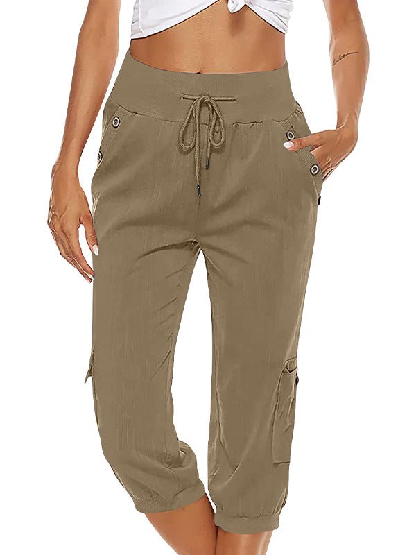 Moda femenina: pantalones capri casuales con cintura elástica. Versátiles y cómodos para el uso diario en verano.