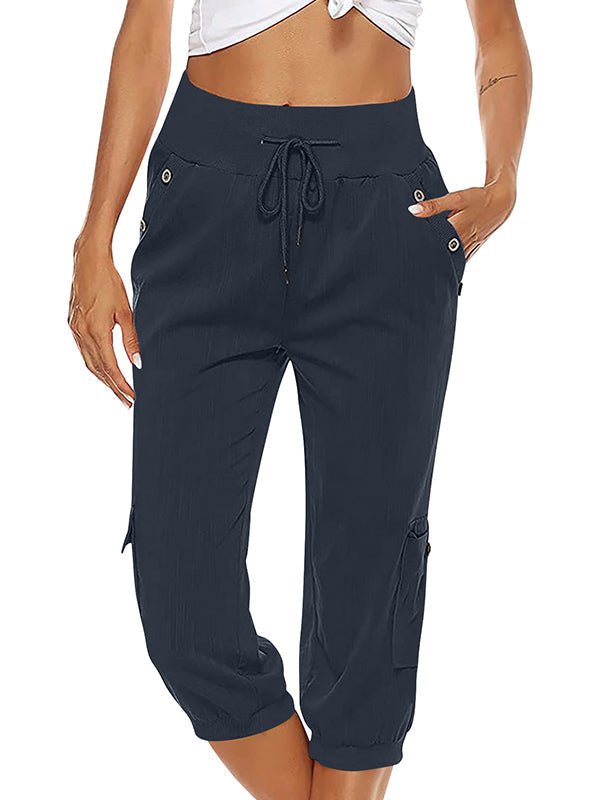 Pantalones capri de mujer para verano, estilo casual. Comodidad garantizada con cintura elástica y bolsillos.