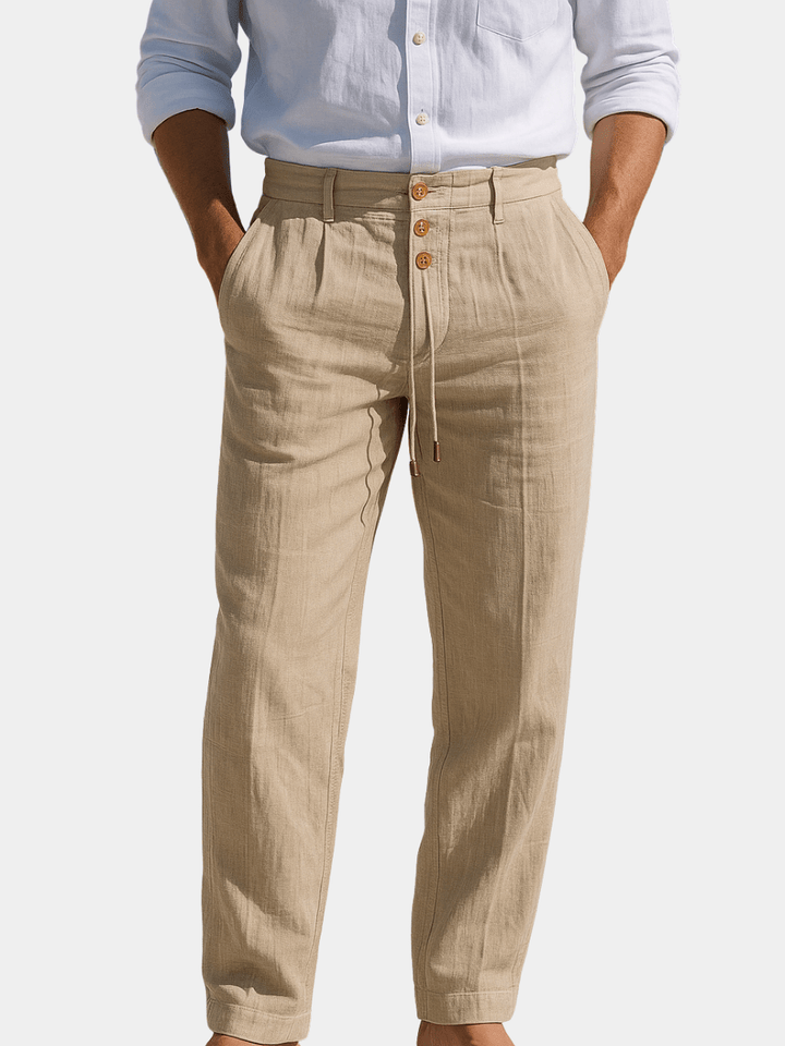 Pantalones de lino frescos y ligeros para hombre, con cintura elástica, perfectos para playa o verano casual.
