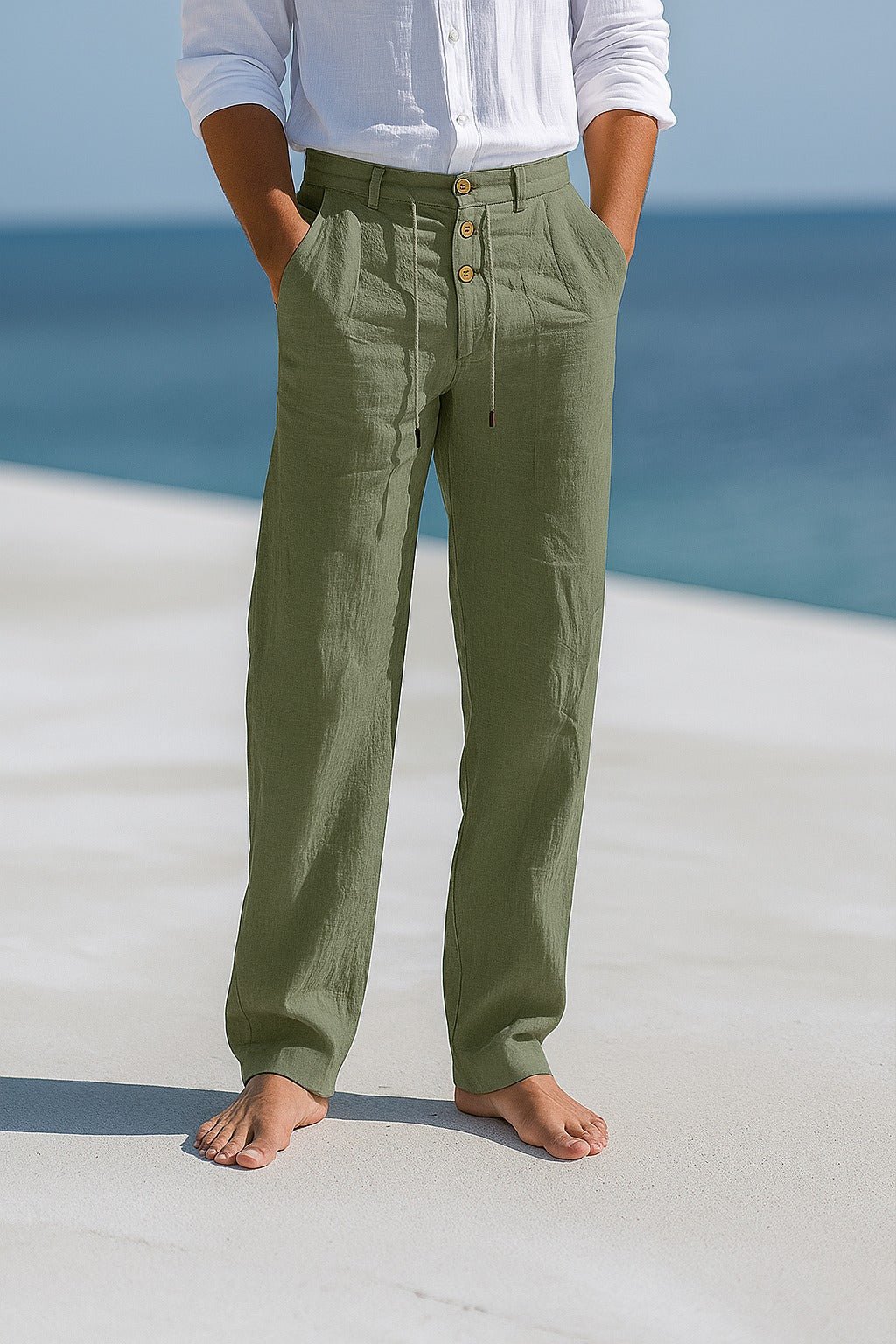 Pantalones de lino cómodos y ligeros para hombre, con cintura elástica, perfectos para el estilo de verano.