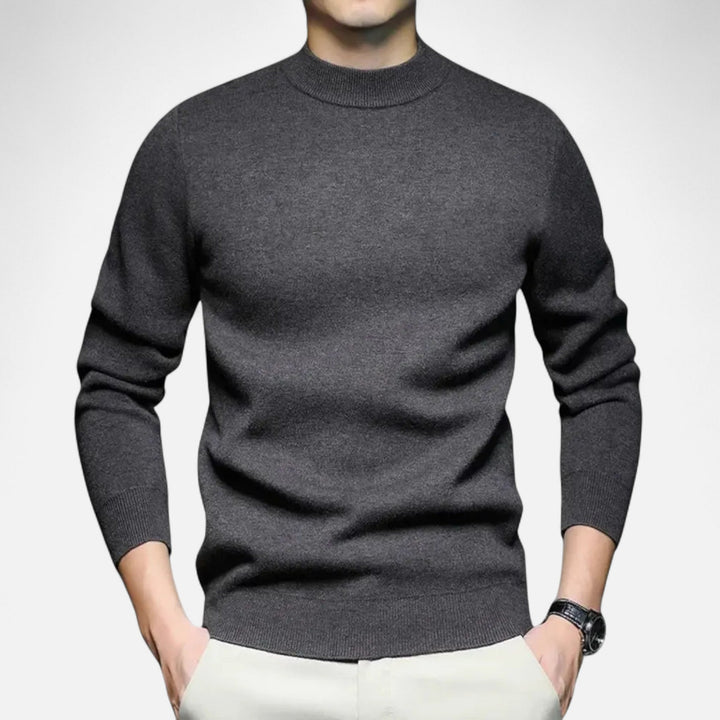 Prenda básica: suéter de punto para hombre, cuello redondo, versátil y elegante.