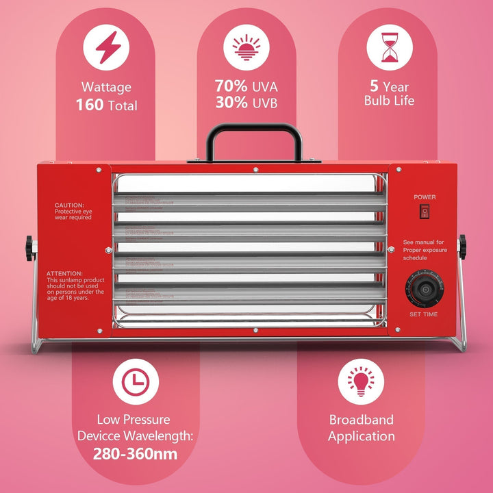 Lámpara UV de bronceado compacta y ajustable 180° para uso doméstico. Tu solárium personal.