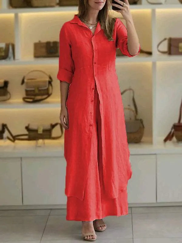 Vestido y pantalón a juego del conjunto Viena. Ropa elegante de dos piezas para la mujer moderna.