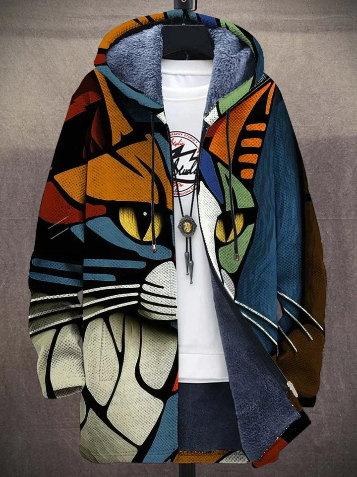 Cárdigan chaqueta mujer con capucha, estampado abstracto vibrante. Ideal para moda casual y cómoda.