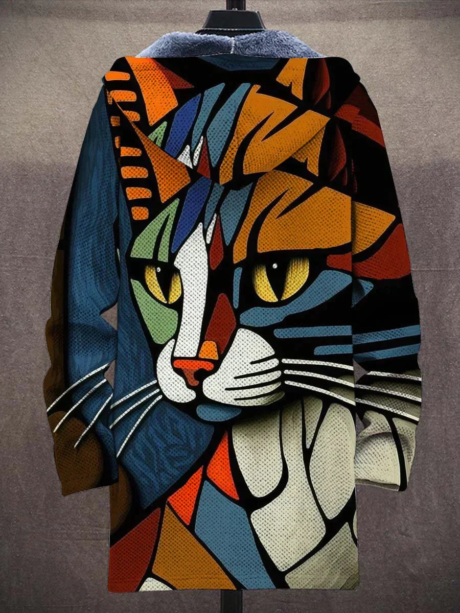Chaqueta cárdigan de mujer, estilo artístico, estampado de arte abstracto, cómoda y casual.