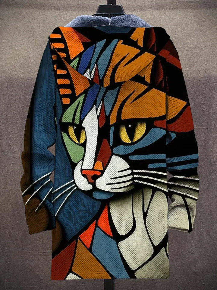 Chaqueta cárdigan de mujer, estilo artístico, estampado de arte abstracto, cómoda y casual.