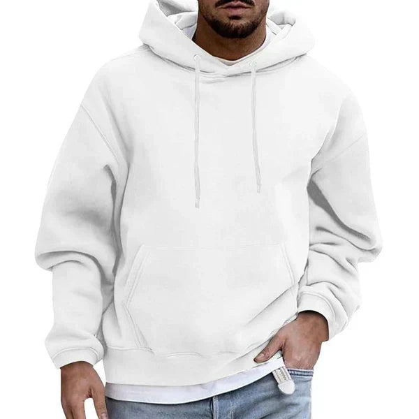 Detalle de la capucha grande de sudadera oversize para hombre, mostrando el tejido suave y cómodo.