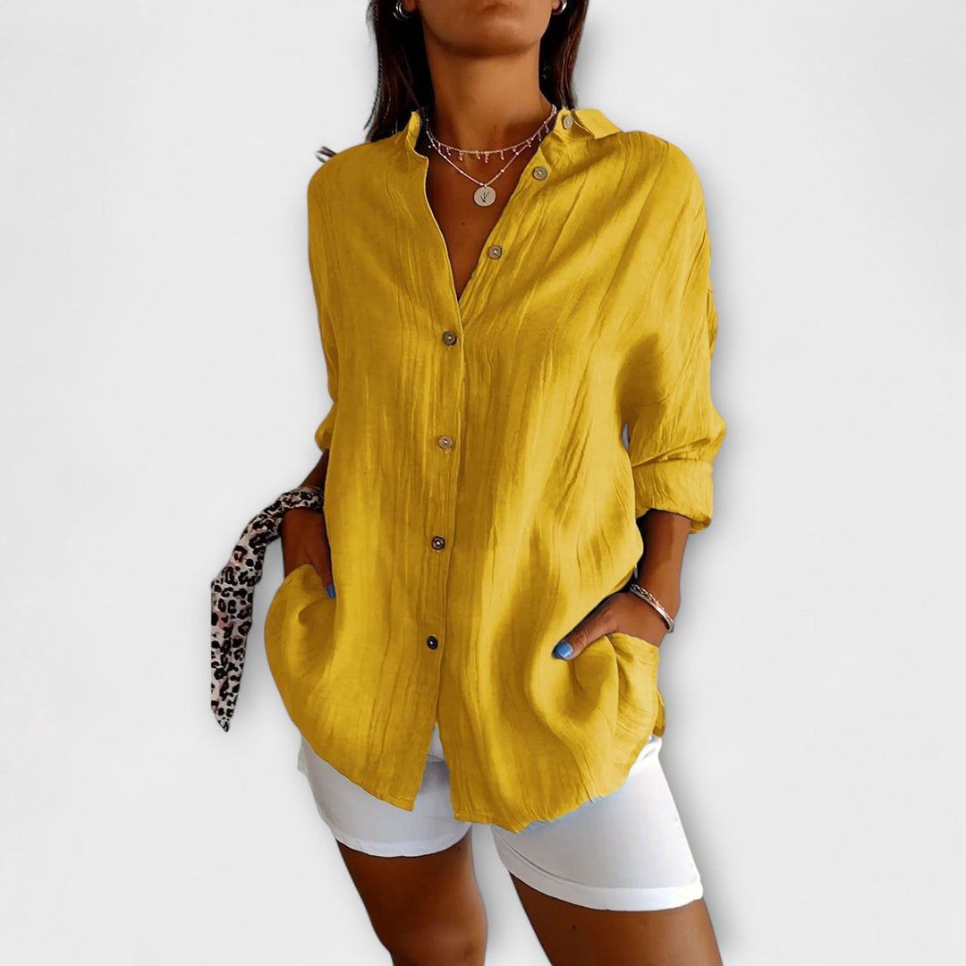 Blusa plisada de primavera/verano para mujer, fresca, cómoda y con mucho estilo.