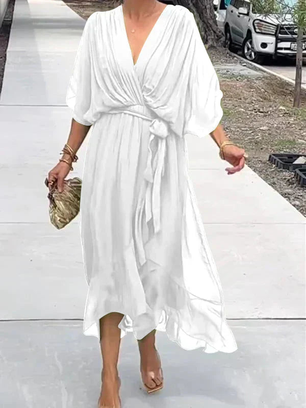 Vestido cruzado midi para mujer, ropa femenina casual elegante. Un básico versátil para tu armario de verano.