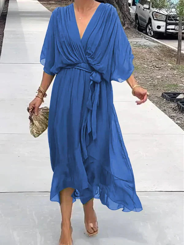 Vestido midi de verano para mujer, cruzado y fresco. Diseño elegante con ajuste perfecto, ideal para el calor.