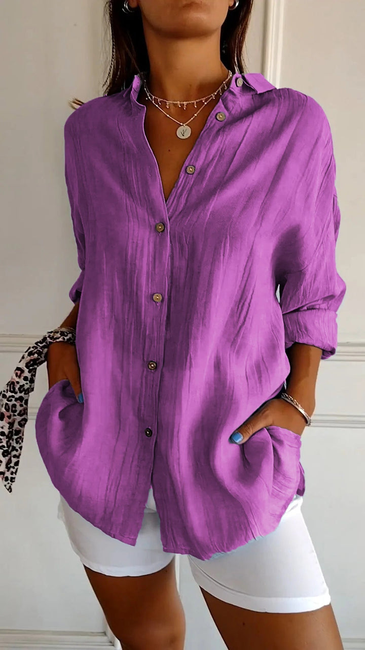 Camisa casual de botones, ropa femenina para uso diario y look versátil y relajado.